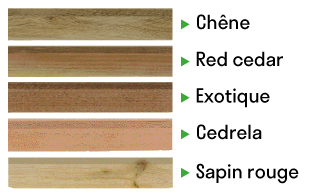 Volets Guignard Chêne Red cedar Exotique Cedrela Sapin rouge