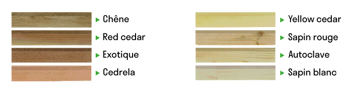 Volets Guignard Chêne Red cedar Exotique Cedrela Yellow cedar Sapin rouge Autoclave Sapin blanc