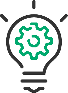 Ampoule avec un engrenage, représentant l'innovation Volets Guignard.